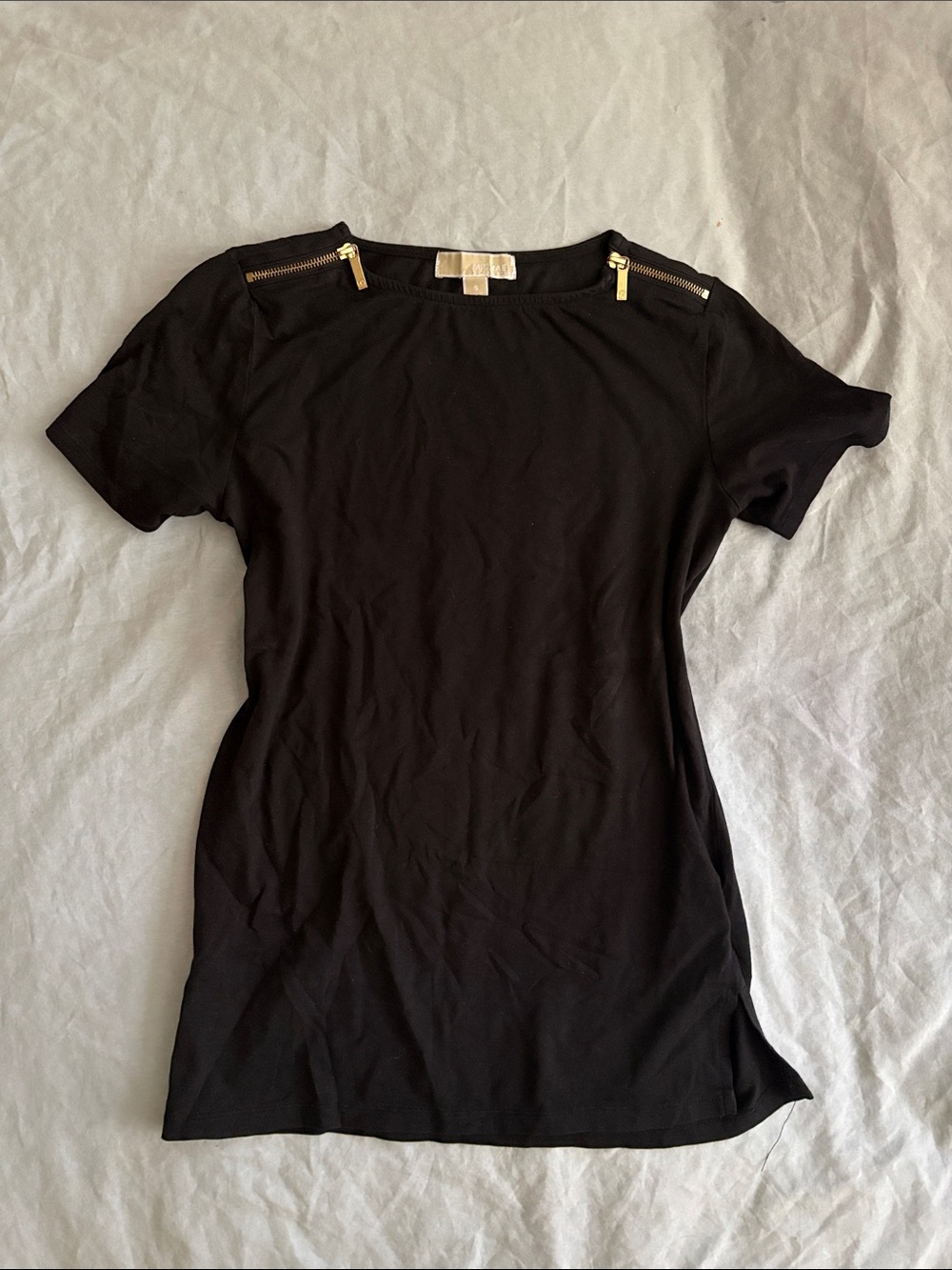 Black Women's Short-Sleeve Zip-Shoulder Top